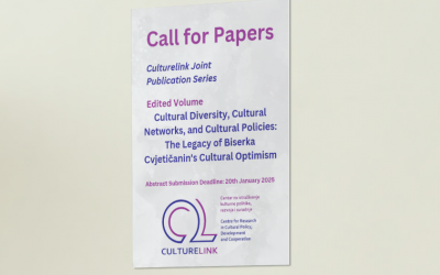 Call for Papers for an Edited Book “Cultural Diversity, Cultural Networks, and Cultural Policies: The Legacy of Biserka Cvjetičanin’s Cultural Optimism”